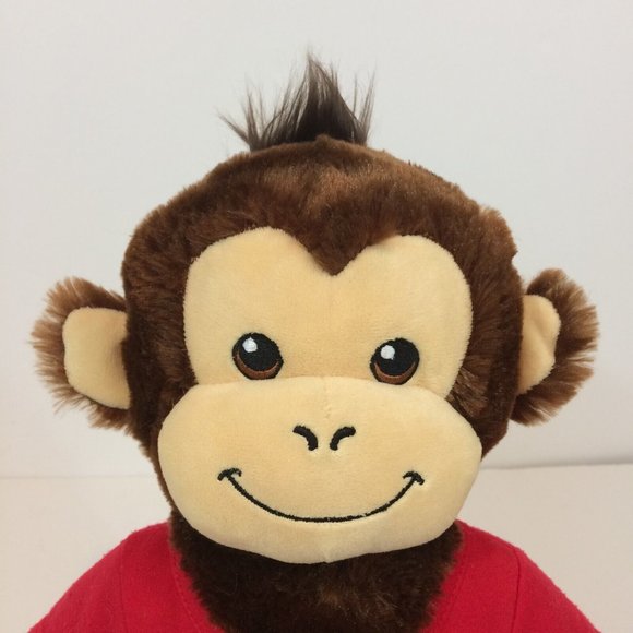 Build A Bear Monkey Plush Brown 18" Stuffed Animal Smiling Chimp Ape & Red Shirt - Picture 2 of 10